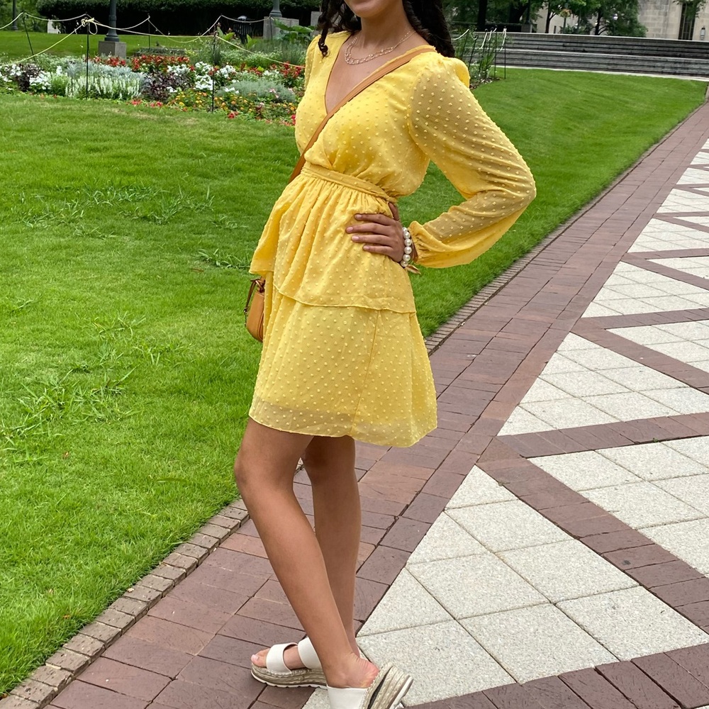 Peach Love California Sunny Yellow Long Sleeve Dress